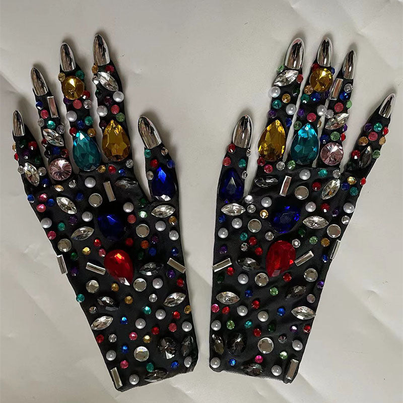 KIKIMORA Gorgeous Colored Rhinestone Gloves