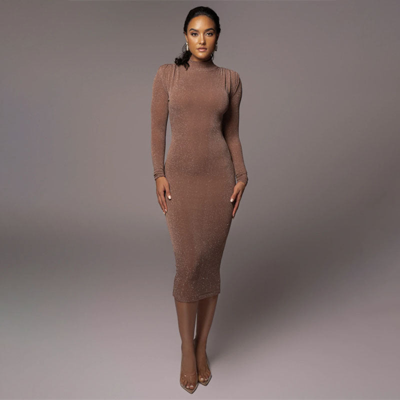 Pure Color Slim Sexy Long-sleeved Dress