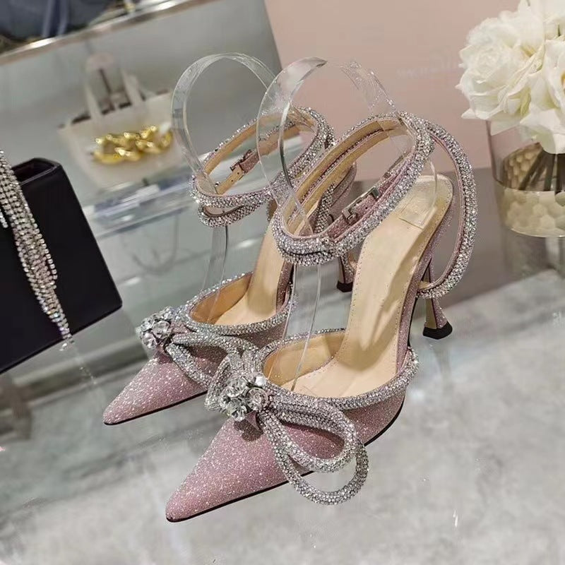 Bowknot Rhinestone Pointed Sandals