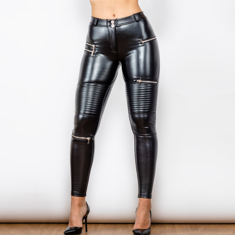 Shascullfites Melody leggings de cuero para moto pantalones con piel en el interior para niñas leggings de moto negros para mujer leggings de motocross