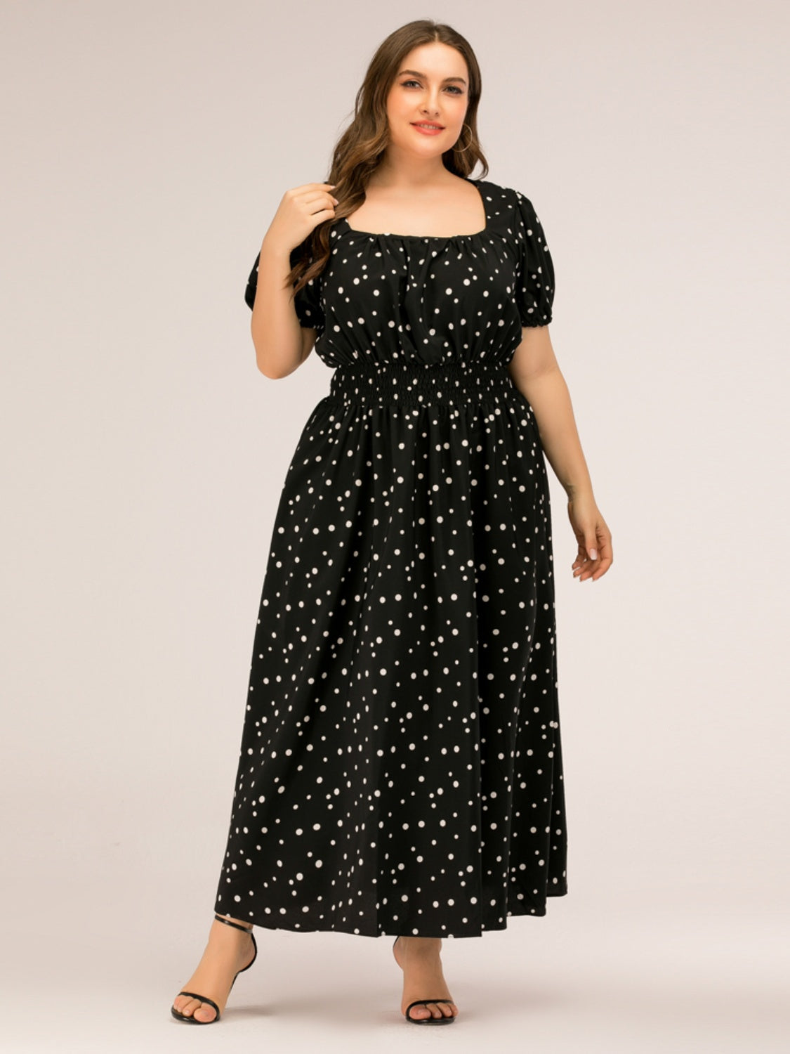 KIKIMORA Plus Size Polka Dot Square Neck Dress